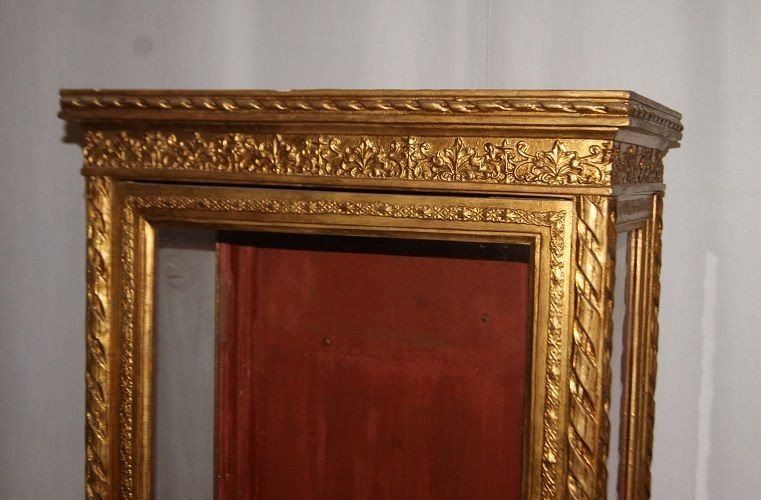 Stupenda vetrina francese della seconda metà del 1800, stile Luigi XVI, in legno dorato foglia -photo-3