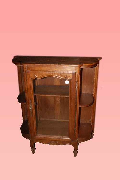 Coppia di graziosissime vetrine basse francesi di fine 1800, stile Provenzale, in legno di rove-photo-2