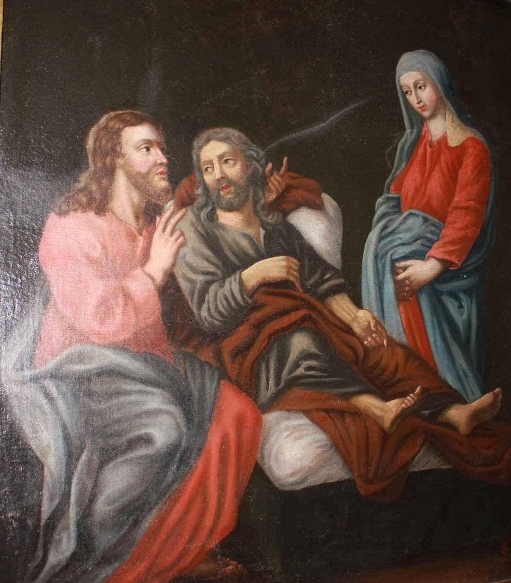 Olio su tela Francese del 1700 Raffigurante La Morte di San Giuseppe-photo-2