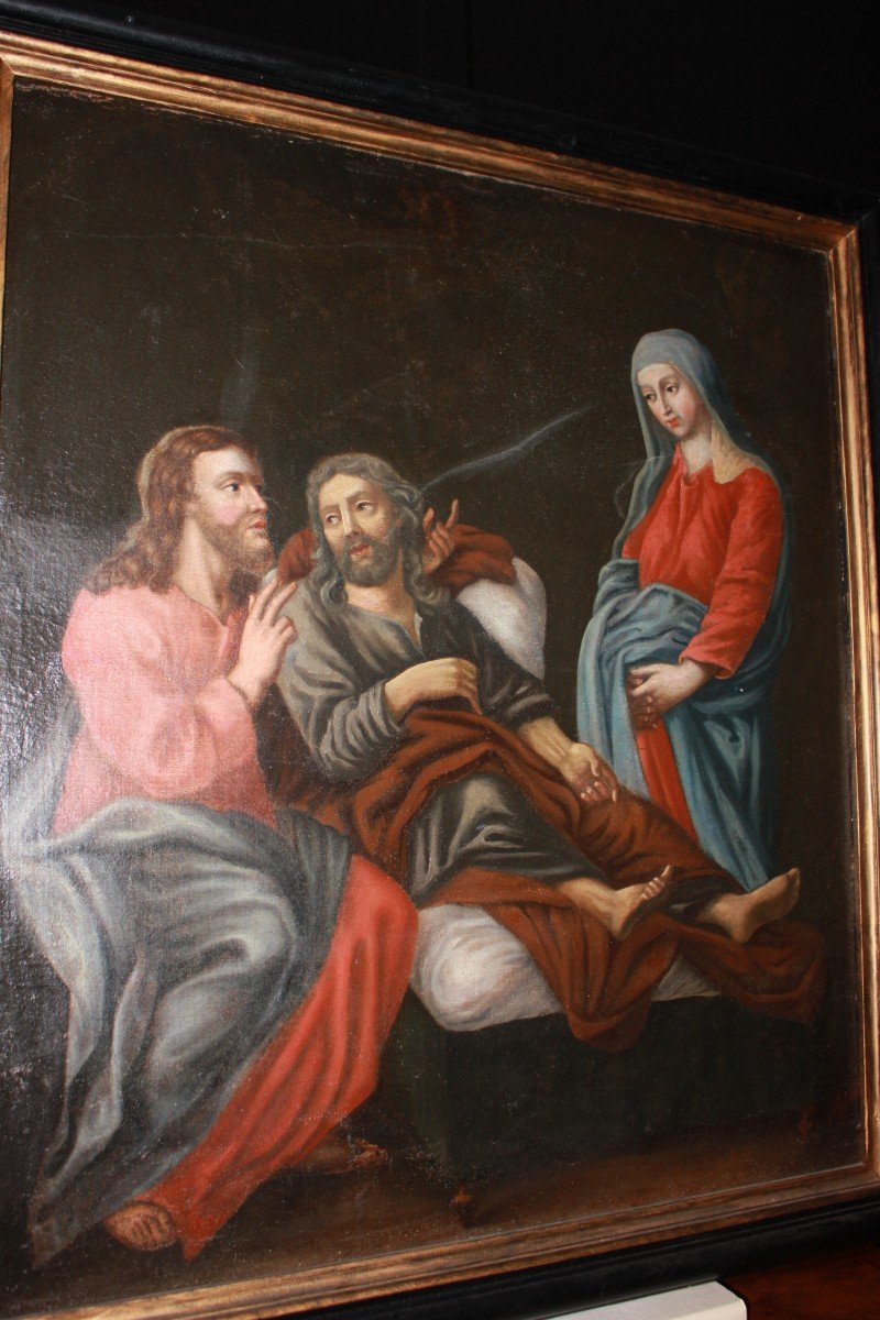 Olio su tela Francese del 1700 Raffigurante La Morte di San Giuseppe-photo-3