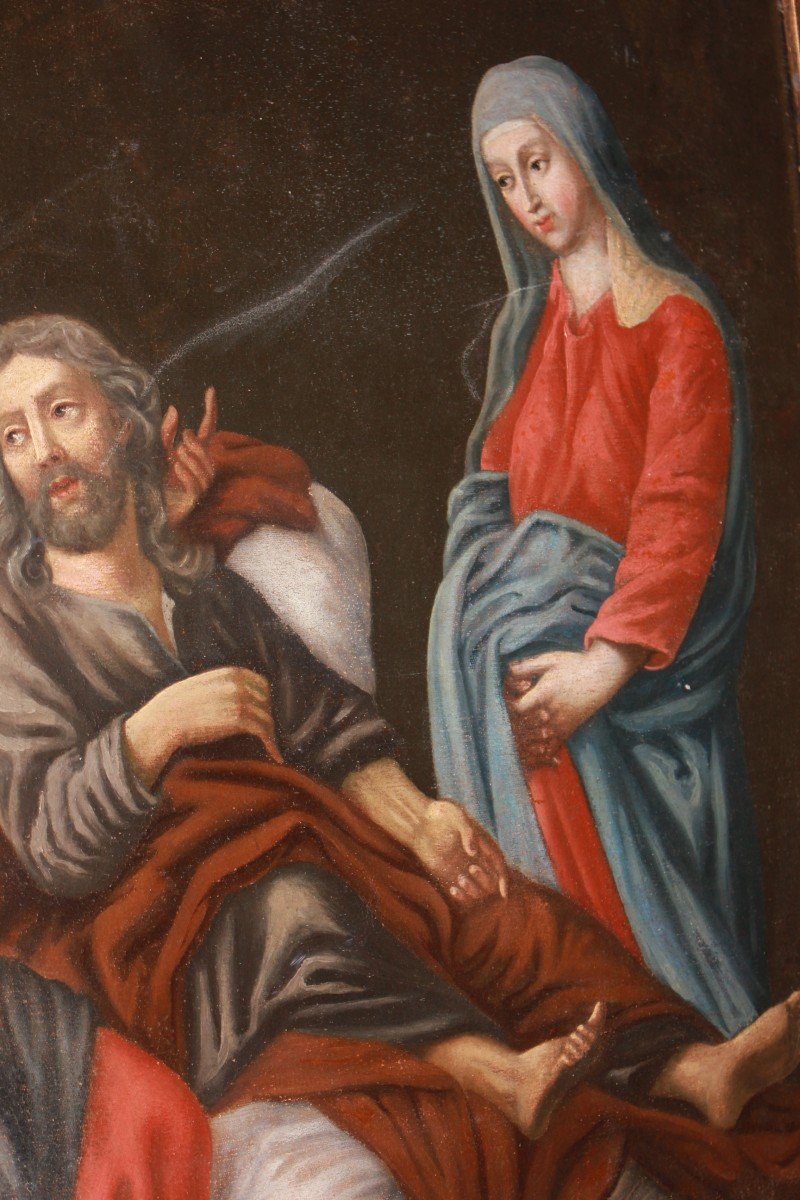 Olio su tela Francese del 1700 Raffigurante La Morte di San Giuseppe-photo-2