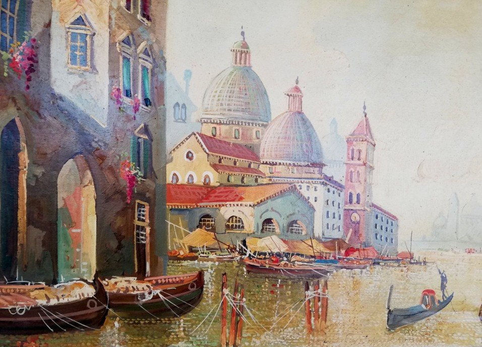 Olio su tela Italiano Raffigurante Scena di Venezia Antonio Molinari 1902 - 1995-photo-4