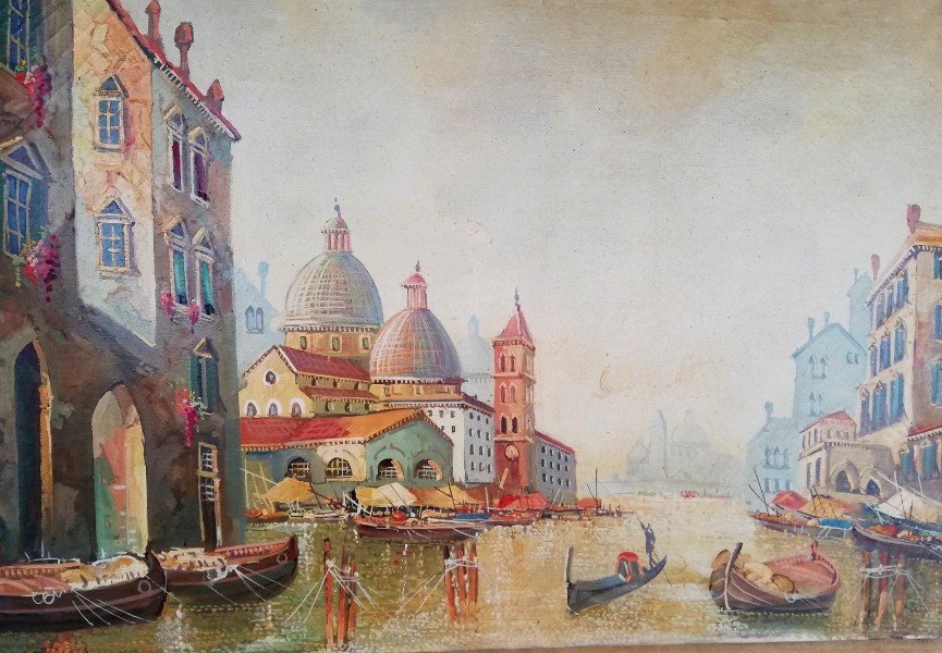 Olio su tela Italiano Raffigurante Scena di Venezia Antonio Molinari 1902 - 1995