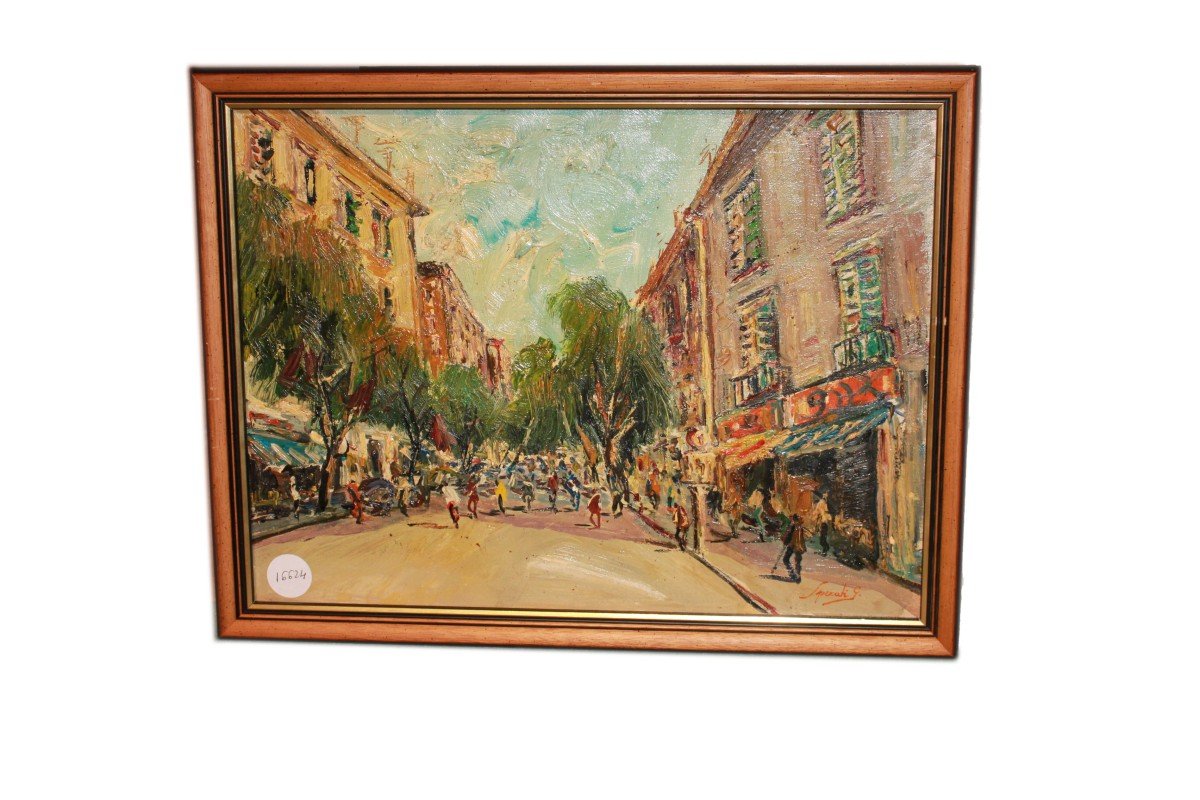 Olio su tela Italiano del 1900 Gaetano Sperati (1908-1975) - Paesaggio di Città