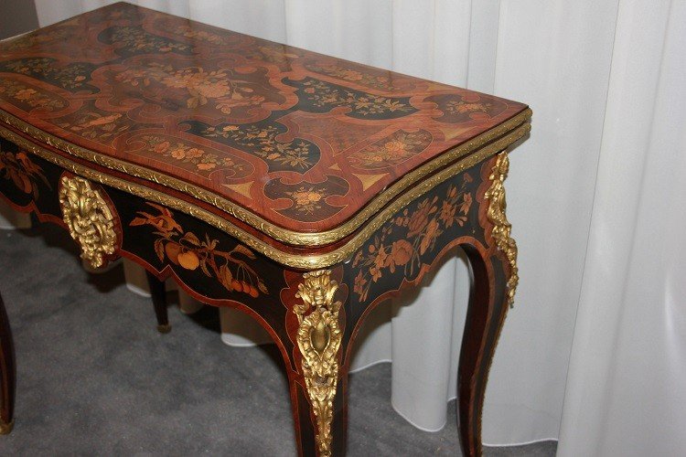 Bellissimo tavolino da gioco inglese di gusto francese della prima metà del 1800-photo-3