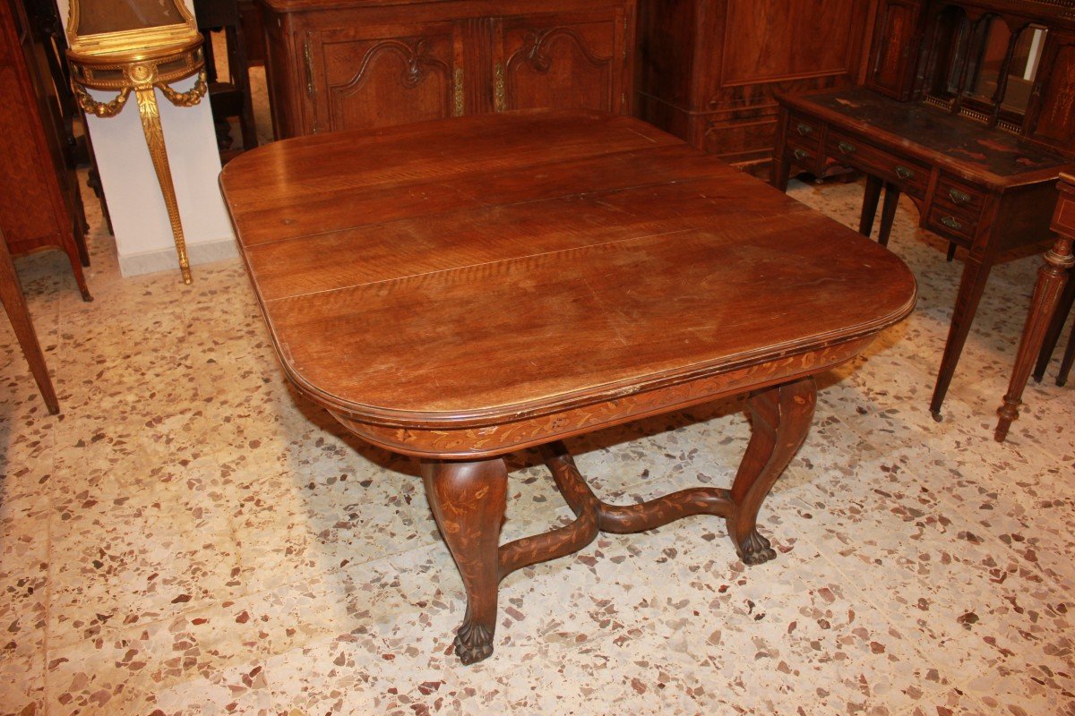 Tavolo Olandese di metà 1800 in Legno di Mogano con Intarsi-photo-1