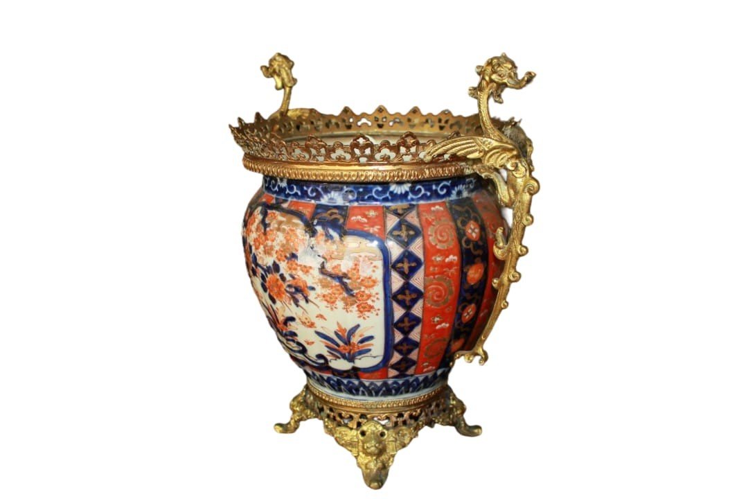 Vaso Cachepot Giapponese del 1800 Imari decorato con bronzi-photo-2