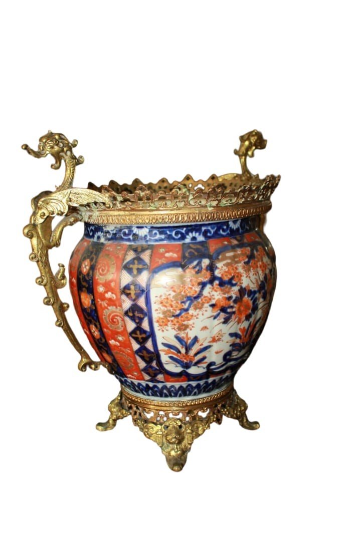 Vaso Cachepot Giapponese del 1800 Imari decorato con bronzi-photo-4