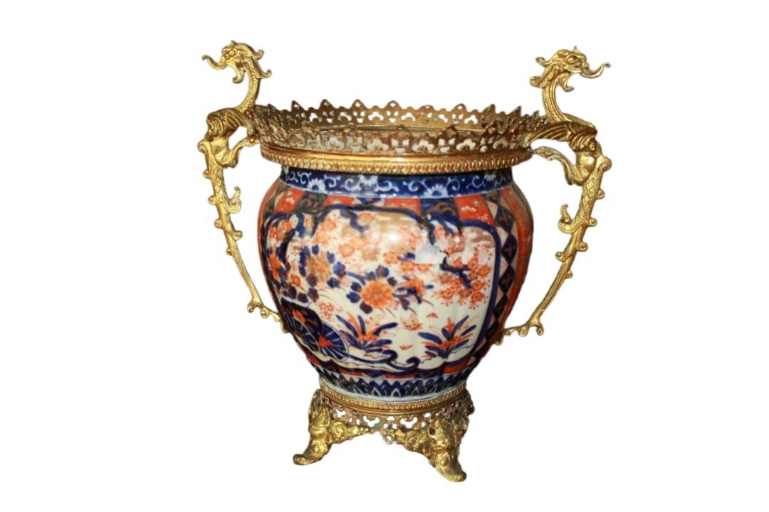 Vaso Cachepot Giapponese del 1800 Imari decorato con bronzi