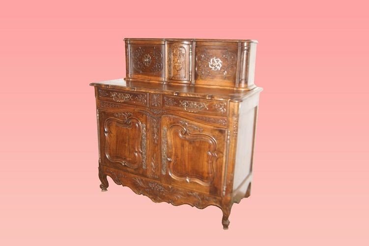 Credenza doppio corpo francese di fine 1800, stile Provenzale, in legno di noce. Presenta corpo-photo-2