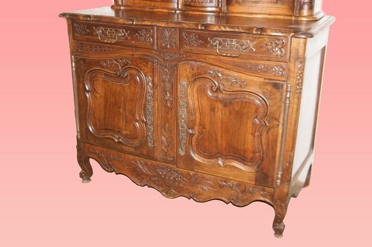 Credenza doppio corpo francese di fine 1800, stile Provenzale, in legno di noce. Presenta corpo-photo-4