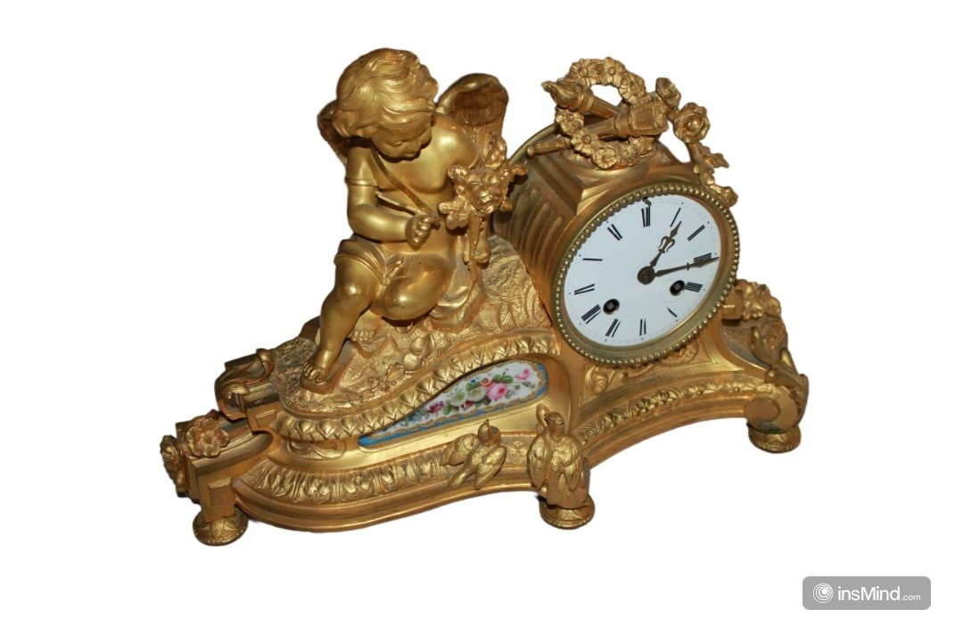 Orologio da tavolo Stile Luigi XV in Bronzo Dorato con Porcellana di Sevres-photo-2