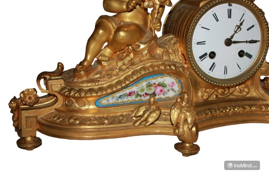 Orologio da tavolo Stile Luigi XV in Bronzo Dorato con Porcellana di Sevres-photo-4