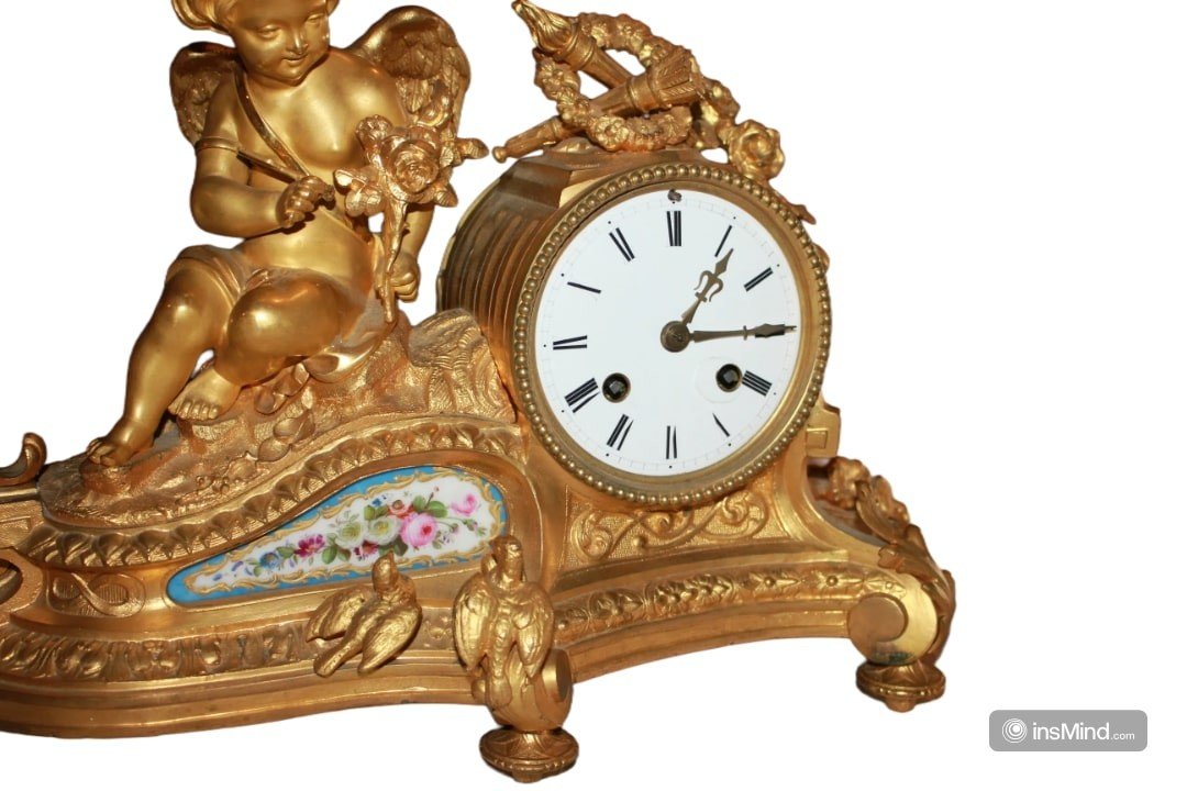 Orologio da tavolo Stile Luigi XV in Bronzo Dorato con Porcellana di Sevres-photo-1