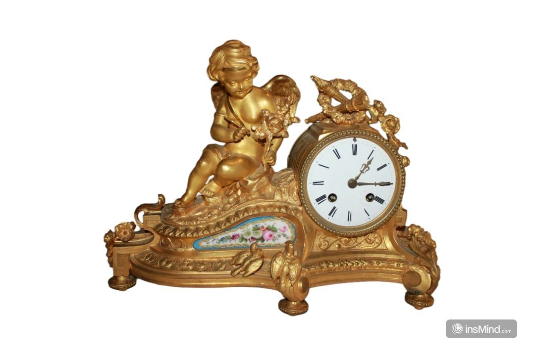 Orologio da tavolo Stile Luigi XV in Bronzo Dorato con Porcellana di Sevres