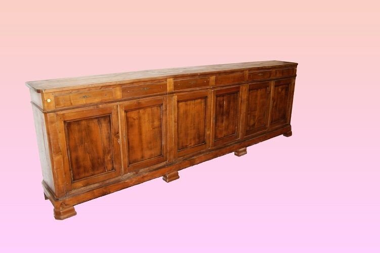 Grande credenza francese di 3 metri e 50 cm, stile Impero di metà 1800, in legno di ciliegio