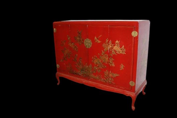 Credenza Cinese prima metà del 1900 in legno laccato colore Rosso -photo-2