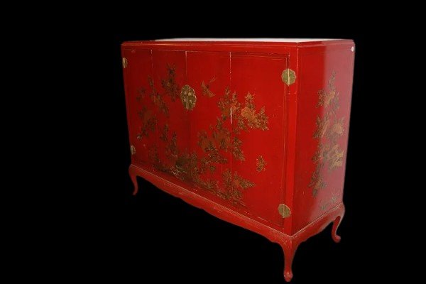 Credenza Cinese prima metà del 1900 in legno laccato colore Rosso -photo-3