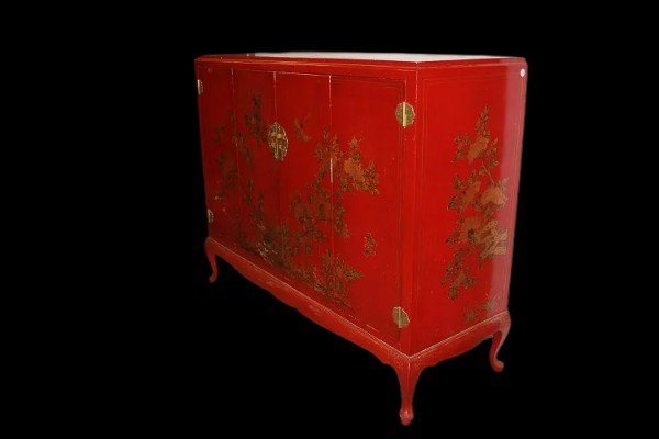 Credenza Cinese prima metà del 1900 in legno laccato colore Rosso -photo-4