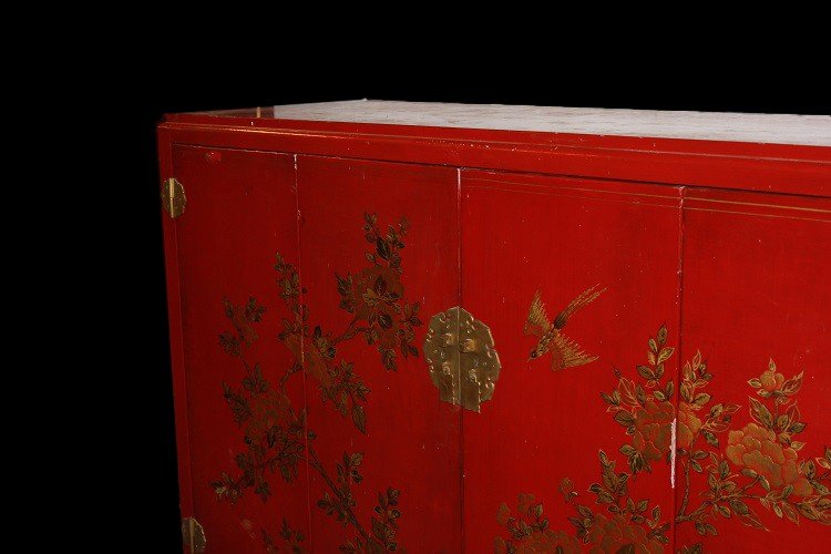 Credenza Cinese prima metà del 1900 in legno laccato colore Rosso -photo-1