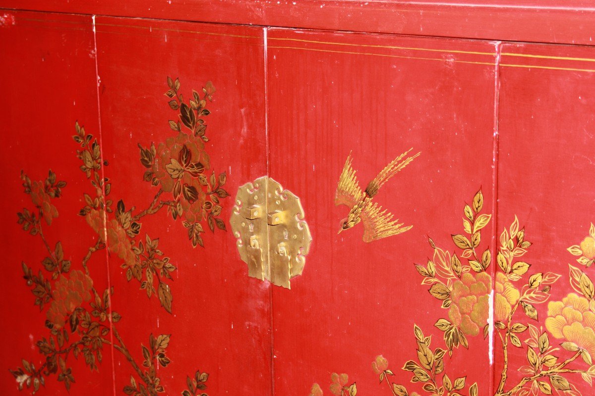 Credenza Cinese prima metà del 1900 in legno laccato colore Rosso -photo-2