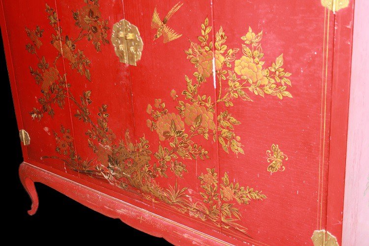 Credenza Cinese prima metà del 1900 in legno laccato colore Rosso -photo-3