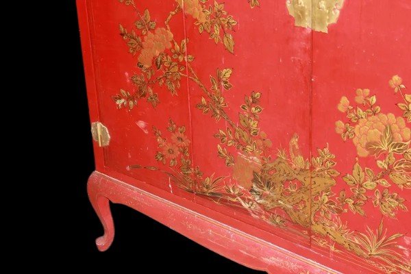 Credenza Cinese prima metà del 1900 in legno laccato colore Rosso -photo-4