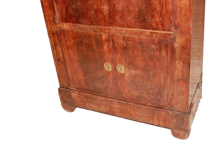 Secretaire francese di metà 1800, stile Impero, in legno di mogano e piuma di mogano-photo-4