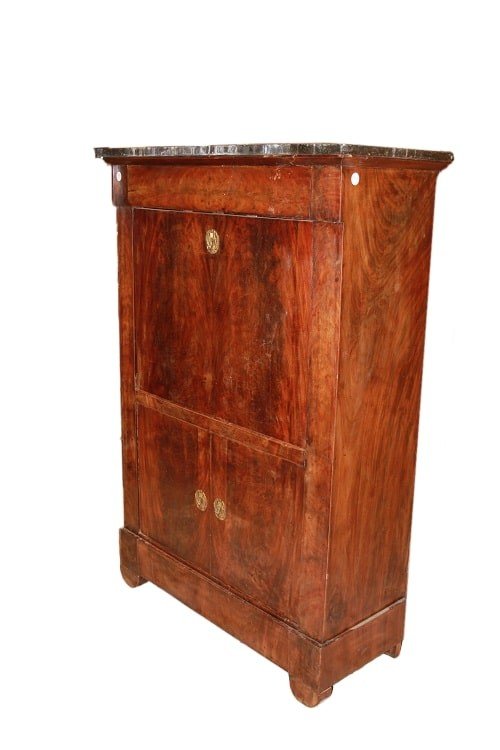 Secretaire francese di metà 1800, stile Impero, in legno di mogano e piuma di mogano-photo-1