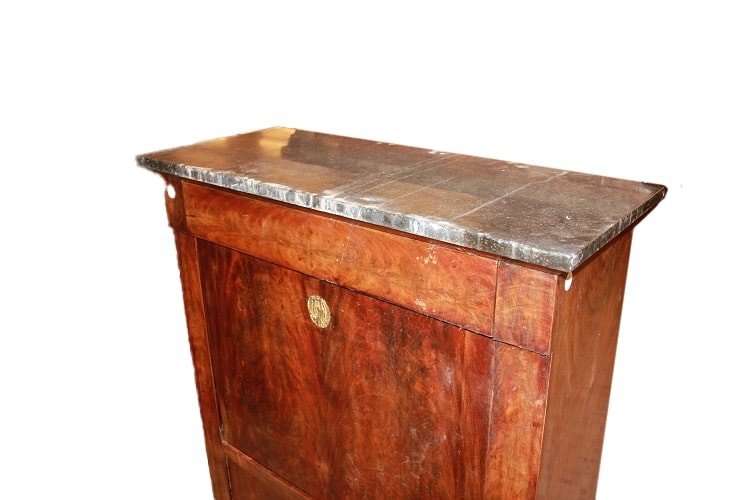 Secretaire francese di metà 1800, stile Impero, in legno di mogano e piuma di mogano-photo-2