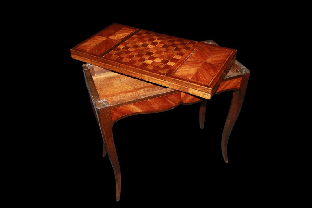 Tavolino da gioco francese di inizio 1800, stile Luigi XV, in legno di palissandro-photo-1