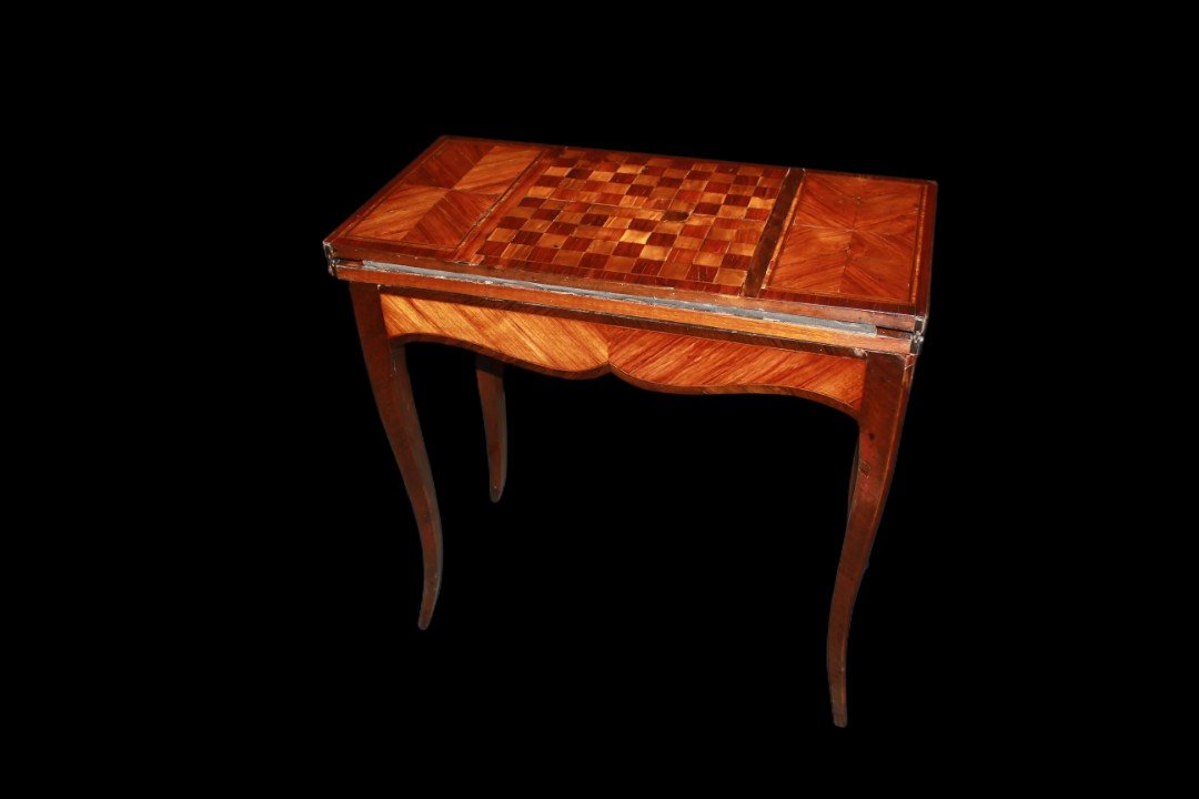 Tavolino da gioco francese di inizio 1800, stile Luigi XV, in legno di palissandro