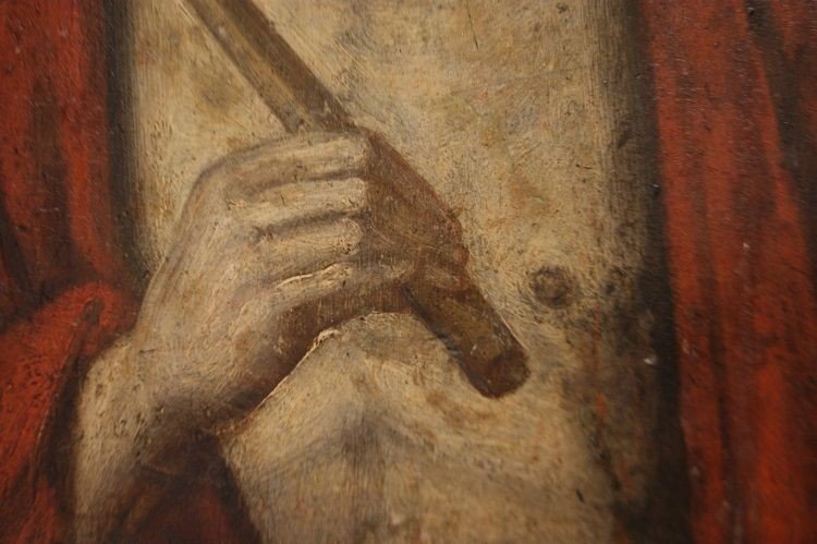 Olio su tavola francese della seconda metà del 1600 raffigurante "Cristo", cornice antica-photo-4