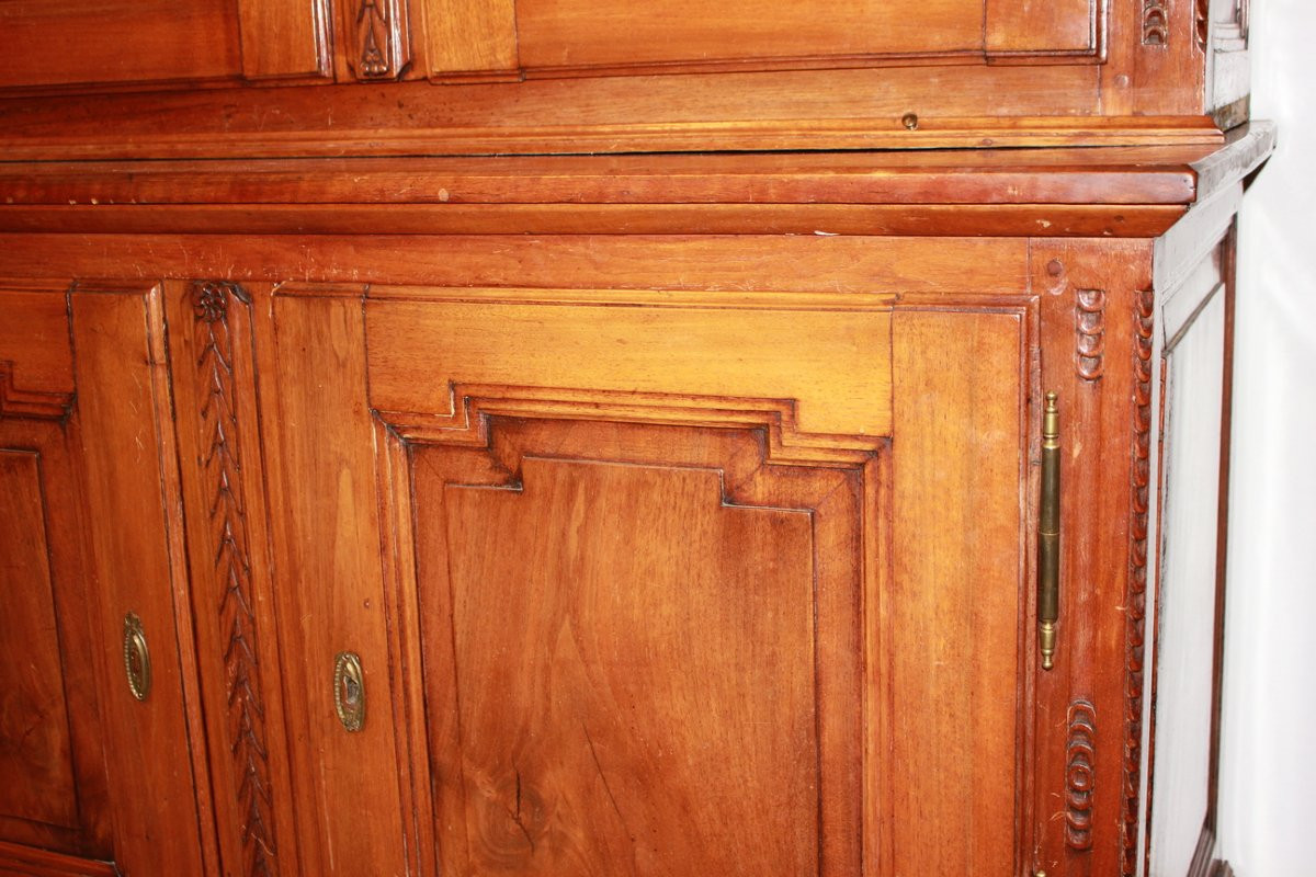 Credenza doppio corpo francese in ciliegio – Prima metà '800, con ante bugnate e intagli-photo-2