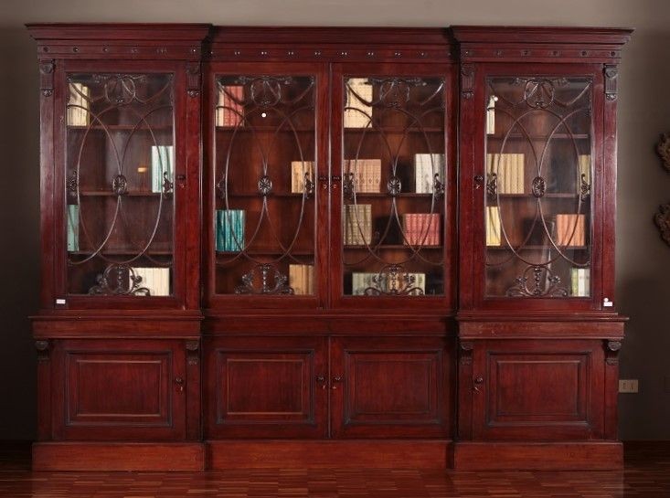 Grande bookcase libreria Inglese stile Regency del 1800 in mogano