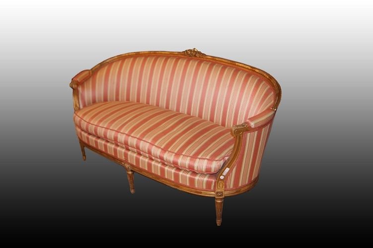 Antique large French gilt Louis XVI style sofa from 1800-photo-2