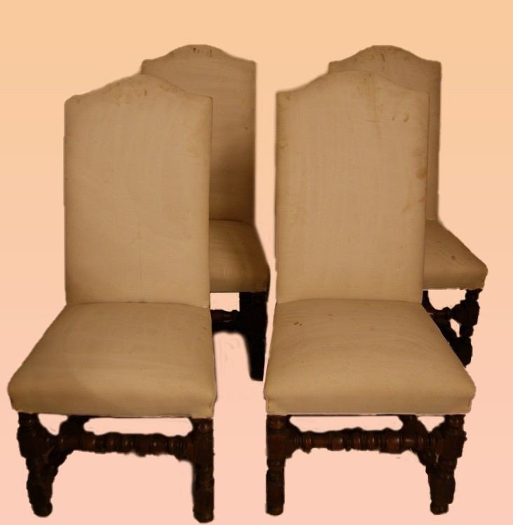 Groupe De 4 Chaises Spool Italiennes Des Années 1700