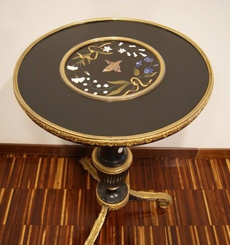  Petite Table Française De 1800 Style Napoléon III Avec Pierres Semi-précieuses-photo-2