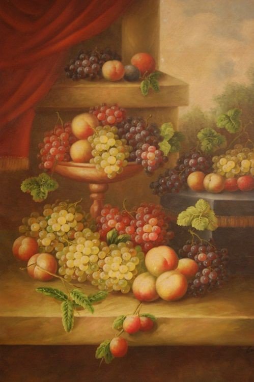 Grande Huile Sur Toile Nature Morte Signée Par Des Français De 1900-photo-2