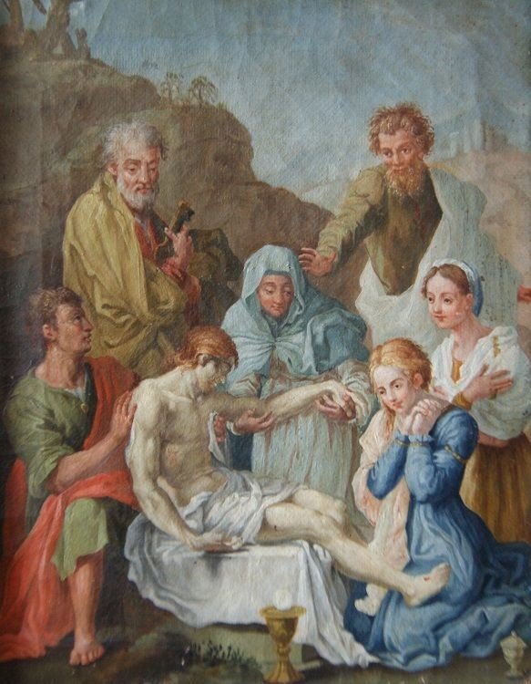 Huile Sur Toile Italienne De 1700 Jésus Placé Dans Le Sépulcre-photo-2