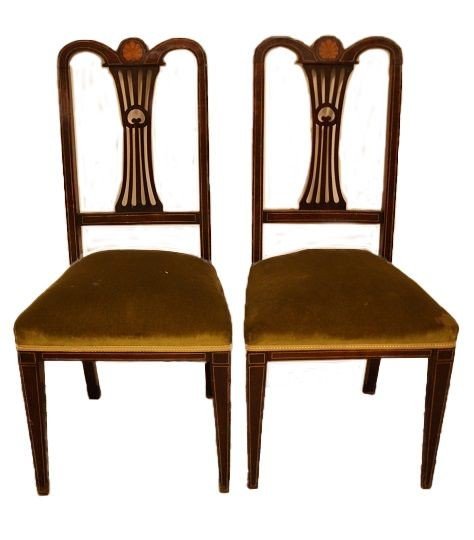 Groupe De 4 Chaises Victoriennes Marquetées Des Années 1800