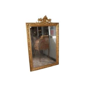 Grande specchiera francese di metà 1800, stile Luigi XVI, in legno dorato foglia oro