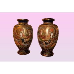 Coppia di vasi Satsuma del 1800 riccamente decorati