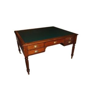 Grande scrivania Partners Desk francese di fine 1800 in legno di rovere