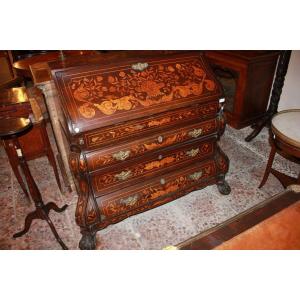 Ribalta Olandese Stile Chippendale del 1700 in Legno di Mogano