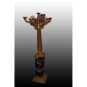 Pair of giant French candlesticks from the late 1800s, Empire style, in bronze and marble