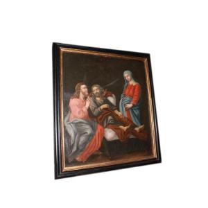 Olio su tela Francese del 1700 Raffigurante La Morte di San Giuseppe