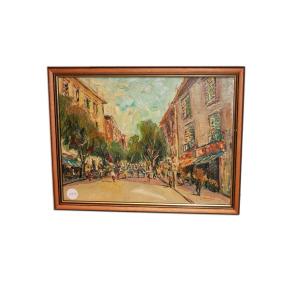 Olio su tela Italiano del 1900 Gaetano Sperati (1908-1975) - Paesaggio di Città