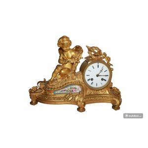 Orologio da tavolo Stile Luigi XV in Bronzo Dorato con Porcellana di Sevres