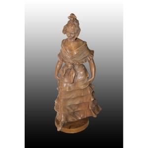 Bellissima scultura in terracotta raffigurante una Dama, Firmata